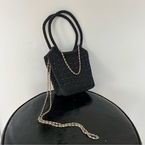 Vintage black beaded top handle bag